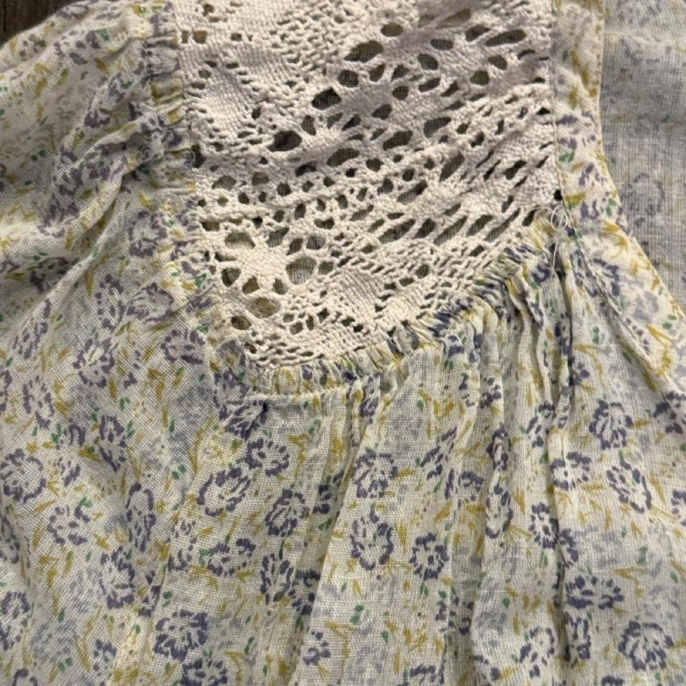 Vintage boho blue & white floral 100% cotton lace trim and tie sides, size XL - Picture 4 of 7
